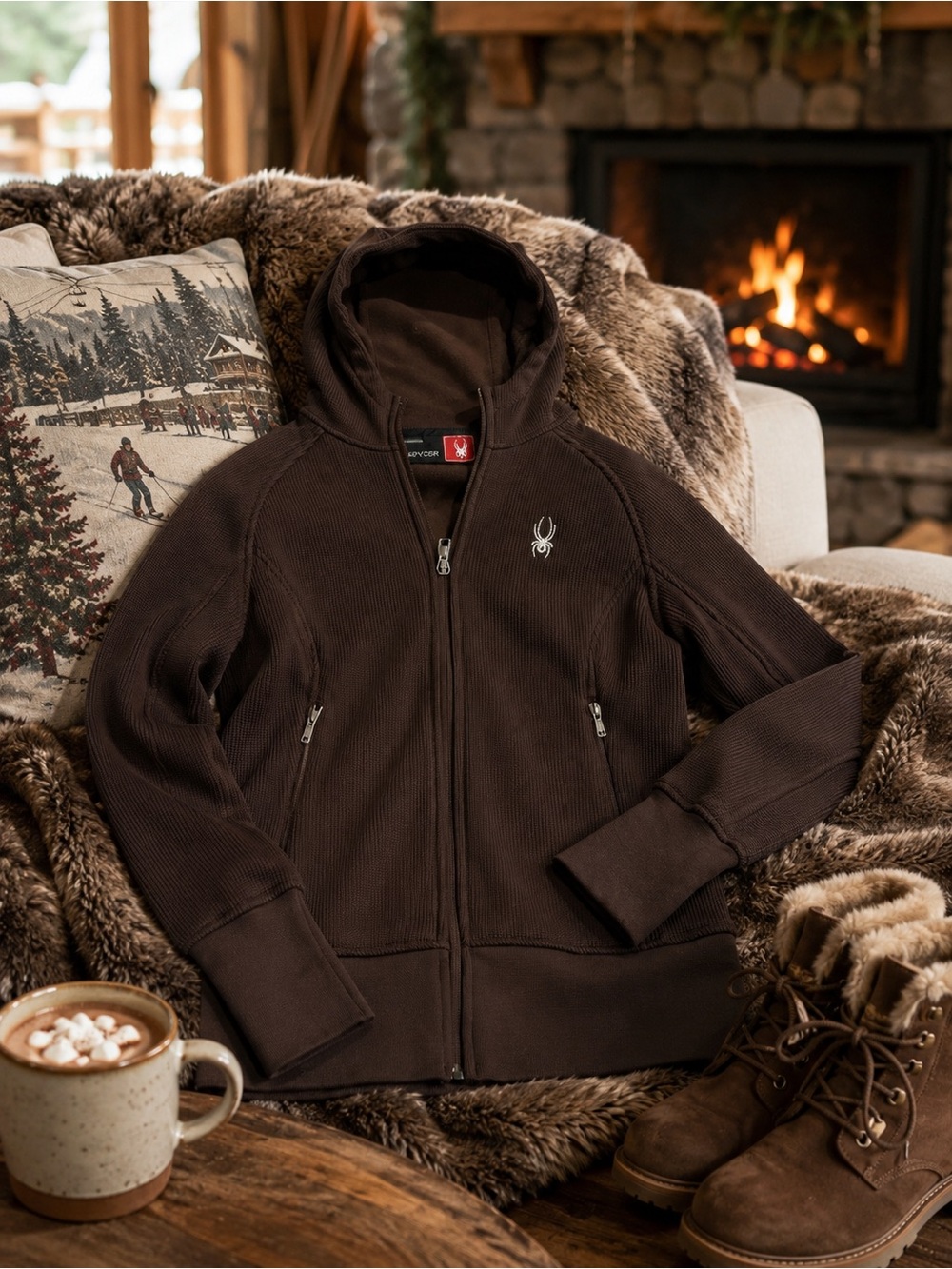 Spyder Full-Zip Hooded Sweater Jacket | Chocolate Brown | S/P